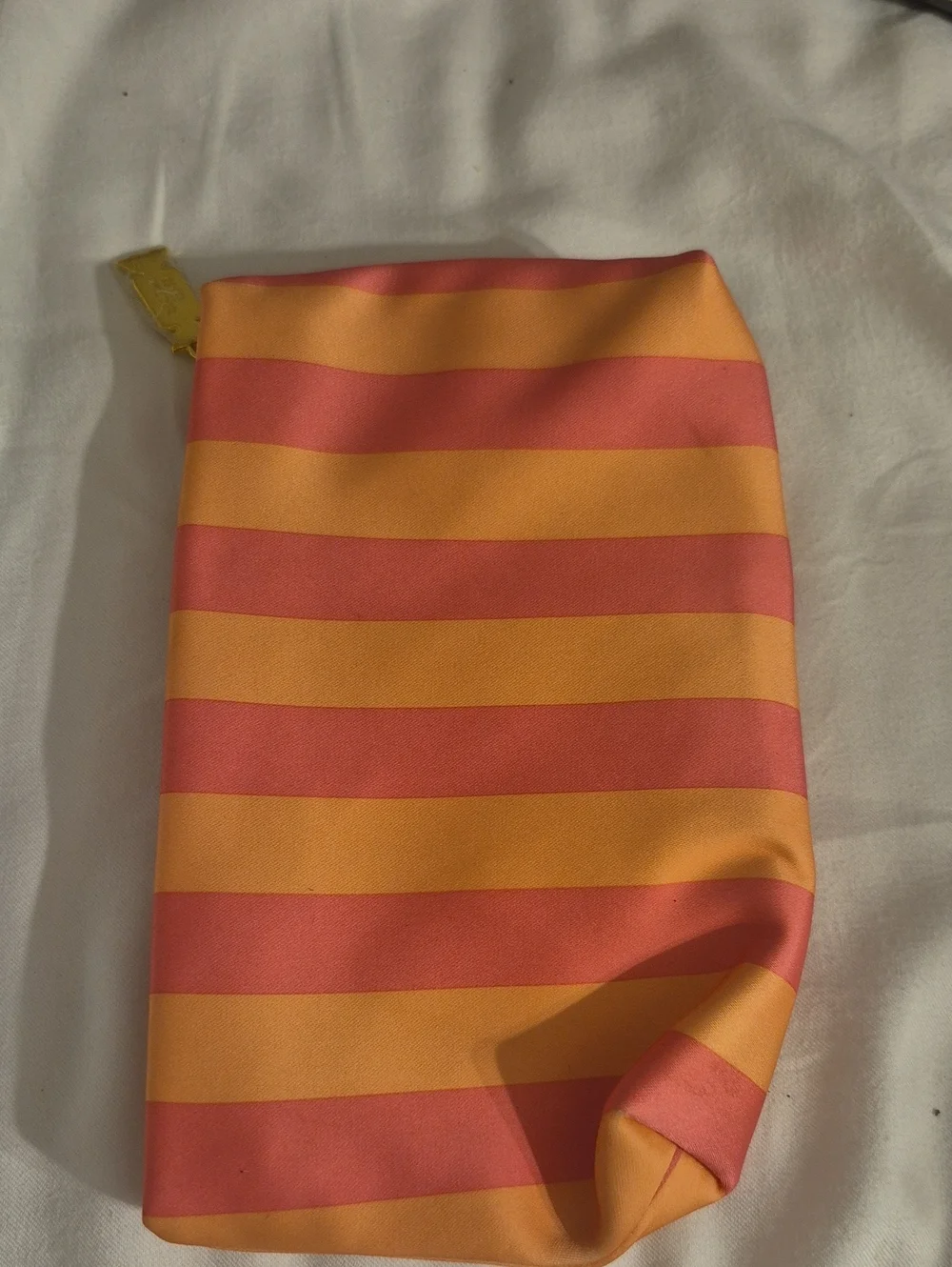 ESTEE LAUDER Pink Coral Striped Satin Pouch with Gold Hardware